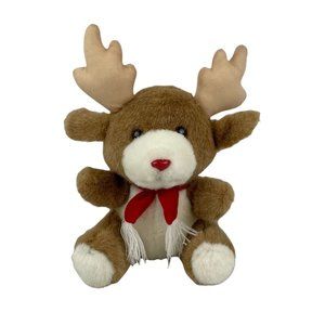 Vtg Alegria Tan Red Nosed Reindeer 10" Plush Stuffed Animal Red Christmas Scarf